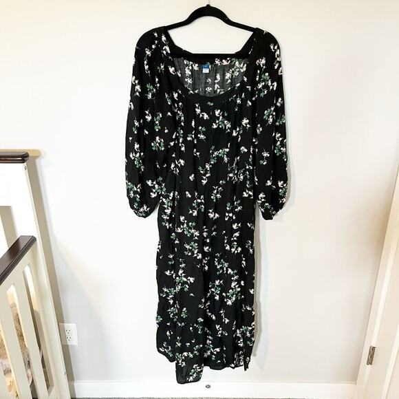 Old navy black floral square neck maxi dress women’s plus size 2x - Picture 1 of 10